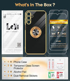 LeYi for Samsung Galaxy A15 5G Case: with 2 Pack Tempered Glass Screen Protector and Rotatable Ring Holder Magnetic Kickstand, Plating Rose Gold Edge Case