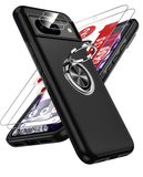 LeYi for Google Pixel 8 Case with Glass Screen Protector and Lens Protector, Shockproof Heavy Duty Protective Slim Fit Google Pixel 8 Cell Phone Case Cover with Rotatable Ring Holder Magnetic Kickstand for Women