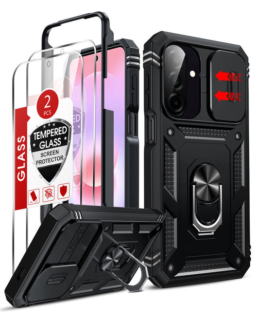 LeYi for Samsung Galaxy A27-5G Phone Case: Samsung A27 5G Case with Screen Protector X 2, Slide Camera Cover with Magnetic Stand, Heavy Duty Shockproof para A 27 Case for Women Girl