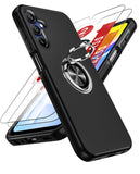LeYi for Samsung Galaxy A15 5G Case with Glass Screen Protector, Shockproof Heavy Duty Protective Slim Fit Samsung Galaxy A15 5G Cell Phone Case Cover with Rotatable Ring Holder Magnetic Kickstand for Women