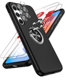 LeYi for Samsung Galaxy A35 5G Case with Glass Screen Protector and Lens Protector, Shockproof Heavy Duty Protective Slim Fit Samsung Galaxy A35 5G Cell Phone Case Cover with Rotatable Ring Holder Magnetic Kickstand for Women