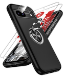LeYi for Google Pixel 8A Case with Glass Screen Protector and Lens Protector, Shockproof Heavy Duty Protective Slim Fit Google Pixel 8A Cell Phone Case Cover with Rotatable Ring Holder Magnetic Kickstand for Women