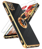 LeYi for Samsung Galaxy A12 5G Case: with 2 Pack Tempered Glass Screen Protector and Rotatable Ring Holder Magnetic Kickstand, Plating Rose Gold Edge Case