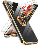 LeYi for Samsung Galaxy A54 5G Case: with 2 Pack Tempered Glass Screen Protector and Rotatable Ring Holder Magnetic Kickstand, Plating Rose Gold Edge Case