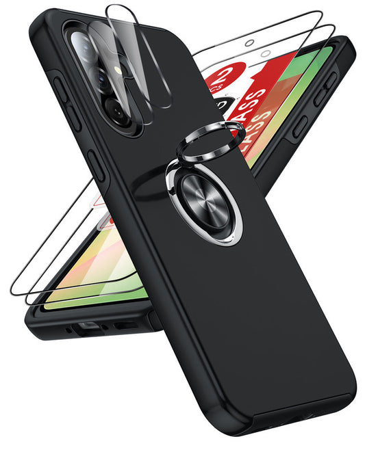 LeYi for Samsung Galaxy A57 5G Case with Glass Screen Protector and Lens Protector, Shockproof Heavy Duty Protective Slim Fit Samsung Galaxy A57 5G Cell Phone Case Cover with Rotatable Ring Holder Magnetic Kickstand for Women