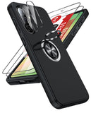 LeYi for Samsung Galaxy A57 5G Case with Glass Screen Protector and Lens Protector, Shockproof Heavy Duty Protective Slim Fit Samsung Galaxy A57 5G Cell Phone Case Cover with Rotatable Ring Holder Magnetic Kickstand for Women