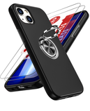 LeYi for iPhone 13 Case with Glass Screen Protector, Shockproof Heavy Duty Protective Slim Fit iPhone 13 Cell Phone Case Cover with Rotatable Ring Holder Magnetic Kickstand for Women