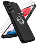 LeYi for Samsung Galaxy A13 4G Case with Glass Screen Protector, Shockproof Heavy Duty Protective Slim Fit Samsung Galaxy A13 4G Cell Phone Case Cover with Rotatable Ring Holder Magnetic Kickstand for Women