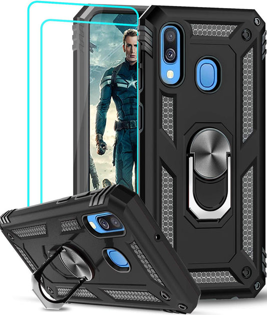 LeYi for Samsung Galaxy A40 Case with Glass Screen Protector Replacement, Military-Grade Shockproof Magnetic Ring Stand Cell Android Case Cover