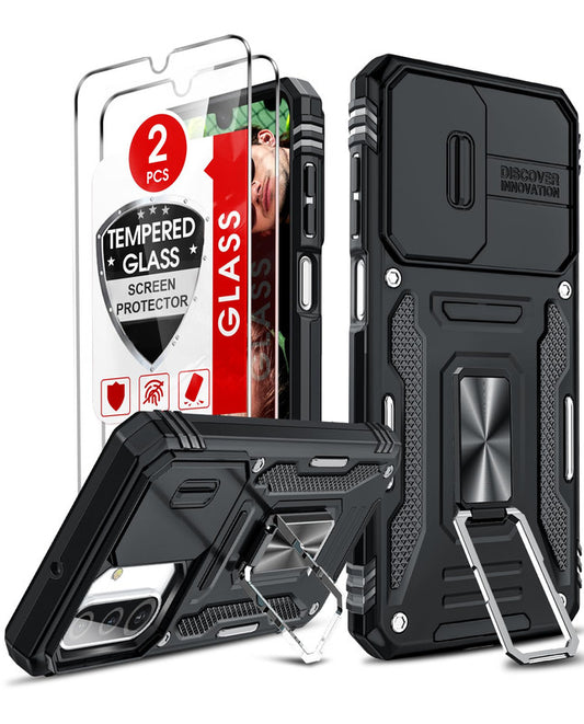 LeYi for Samsung Galaxy A26 5G Phone Case, with Camera Lens Cover Slider, Ring Stand Holder Military Grade Protective Shockproof Armour Cover for Samsung A26