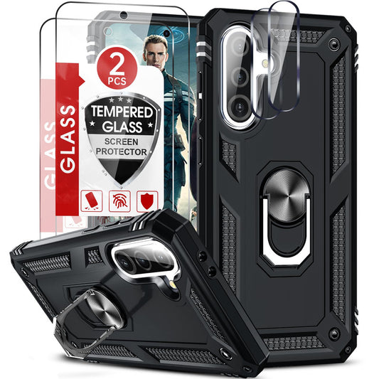 LeYi for Samsung Galaxy A56 5G Case with Glass Screen Protector Replacement, Military-Grade Shockproof Magnetic Ring Stand Cell Android Case Cover