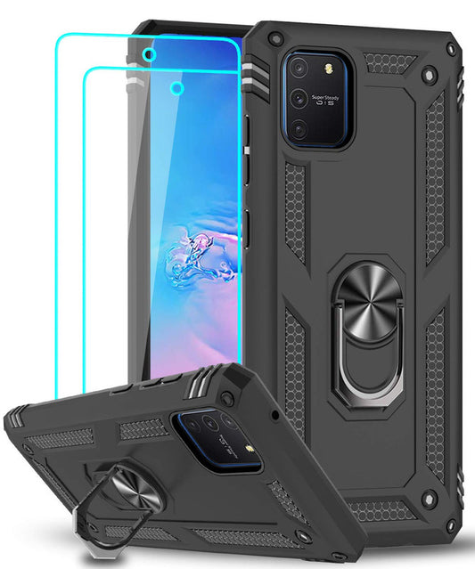 LeYi for Samsung Galaxy S10 Lite/A91/M80S Case with Glass Screen Protector Replacement, Military-Grade Shockproof Magnetic Ring Stand Cell Android Case Cover