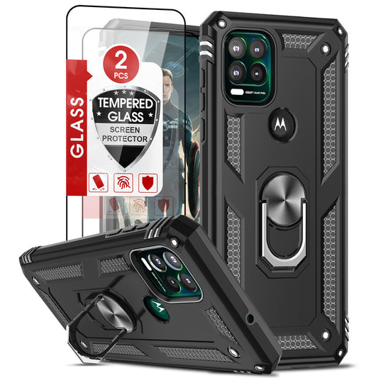LeYi for Motorola Moto G Stylus 5G 2021 Case, Motorola G Stylus 5G 2021 Phone Case with Glass Screen Protector Replacement, Military-Grade Shockproof Magnetic Ring Stand Cell Android Case Cover