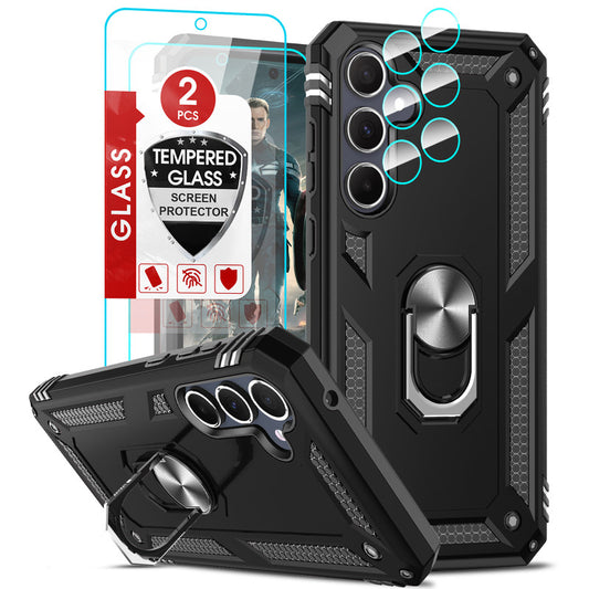 LeYi for Samsung Galaxy A35 5G Case with Glass Screen Protector Replacement, Military-Grade Shockproof Magnetic Ring Stand Cell Android Case Cover