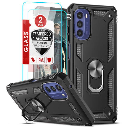 LeYi for Motorola Moto G 5G 2022 Case, Motorola G 2022 Phone Case with Glass Screen Protector Replacement, Military-Grade Shockproof Magnetic Ring Stand Cell Android Case Cover