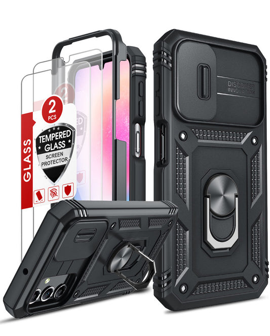 LeYi for Samsung Galaxy A25 5G Phone Case: Samsung Galaxy A25 Case with 2 Tempered Glass Screen Pro Maxtector, Slide Camera Cover, Ring Stand Holder, Heavy Duty Shockproof para Samsung Galaxy A25 Cover for Women Girl