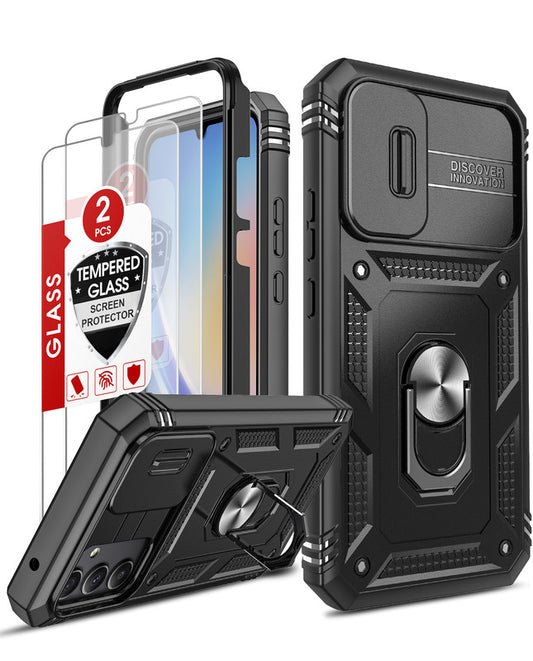 LeYi for Samsung Galaxy A34 5G Phone Case: Samsung Galaxy A34 Case with 2 Tempered Glass Screen Pro Maxtector, Slide Camera Cover, Ring Stand Holder, Heavy Duty Shockproof para Samsung Galaxy A34 Cover for Women Girl