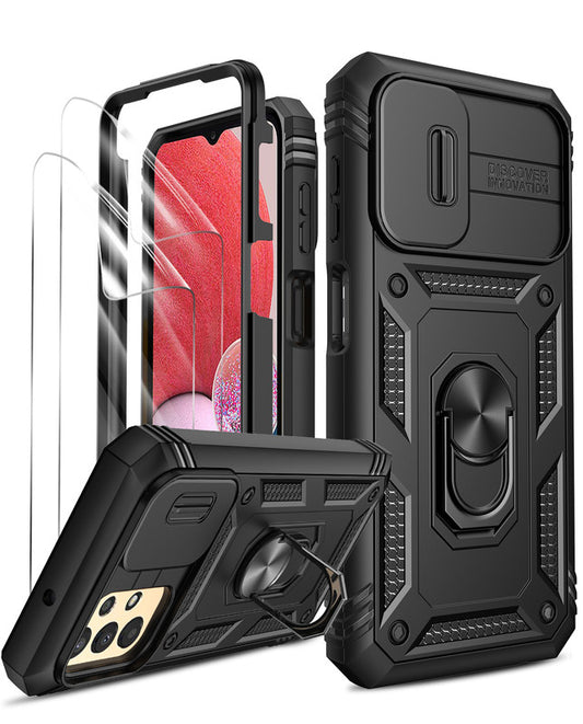 LeYi for Samsung Galaxy A13 4G Phone Case: Samsung A13 4G Case with 2 Tempered Glass Screen Protector, Slide Camera Cover, Ring Stand Holder, Heavy Duty Shockproof para A 13 4G Cover for Women Girl