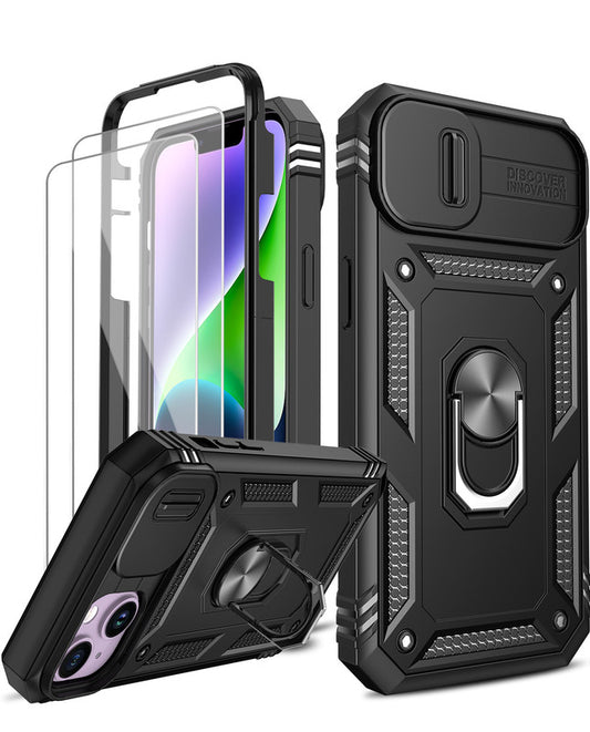 LeYi for iPhone 14 Phone Case: iPhone 14 Case with 2 Tempered Glass Screen Protector, Slide Camera Cover, Ring Stand Holder, Heavy Duty Shockproof para i Phone 14 Cover for Women Girl