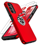 LeYi for Samsung Galaxy A14 5G Case with Glass Screen Protector, Shockproof Heavy Duty Protective Slim Fit Samsung Galaxy A14 5G Cell Phone Case Cover with Rotatable Ring Holder Magnetic Kickstand for Women