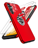 LeYi for Samsung Galaxy A34 5G Case with Glass Screen Protector and Lens Protector, Shockproof Heavy Duty Protective Slim Fit Samsung Galaxy A34 5G Cell Phone Case Cover with Rotatable Ring Holder Magnetic Kickstand for Women