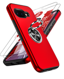 LeYi for Google Pixel 9A Case with Glass Screen Protector, Shockproof Heavy Duty Protective Slim Fit Google Pixel 9A Cell Phone Case Cover with Rotatable Ring Holder Magnetic Kickstand for Women