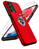 LeYi for Samsung Galaxy A13 4G Case with Glass Screen Protector, Shockproof Heavy Duty Protective Slim Fit Samsung Galaxy A13 4G Cell Phone Case Cover with Rotatable Ring Holder Magnetic Kickstand for Women