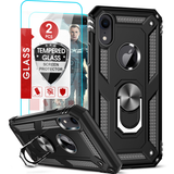 LeYi for iPhone XR Phone Case, iPhone XR Phone Case with Glass Screen Protector Replacement, Military-Grade Shockproof Magnetic Ring Stand Cell Android Case Cover