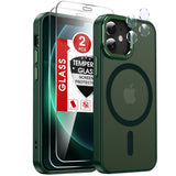 LeYi for iPhone-12 Mini Cases Green with Screen Protector X2 + Camera Cover X2:[ MagSafe Compatible] Magnetic Military Grade Protective Slim Phone Case for iPhone 12 Mini