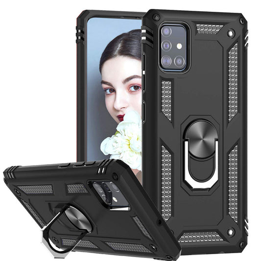 LeYi for Samsung Galaxy A71 4G Case with Glass Screen Protector Replacement, Military-Grade Shockproof Magnetic Ring Stand Cell Android Case Cover