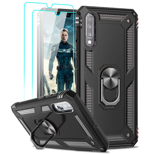 LeYi for Samsung Galaxy A70 Case with Glass Screen Protector Replacement, Military-Grade Shockproof Magnetic Ring Stand Cell Android Case Cover