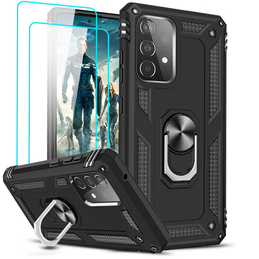 LeYi for Samsung Galaxy A52 5G Case with Glass Screen Protector Replacement, Military-Grade Shockproof Magnetic Ring Stand Cell Android Case Cover