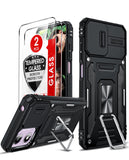 LeYi for Motorola E14/G04/G24/G04s Phone Case, with Camera Lens Cover Slider, Ring Stand Holder Military Grade Protective Shockproof Armour Cover for for Moto E14/GO4/G24/GO4s