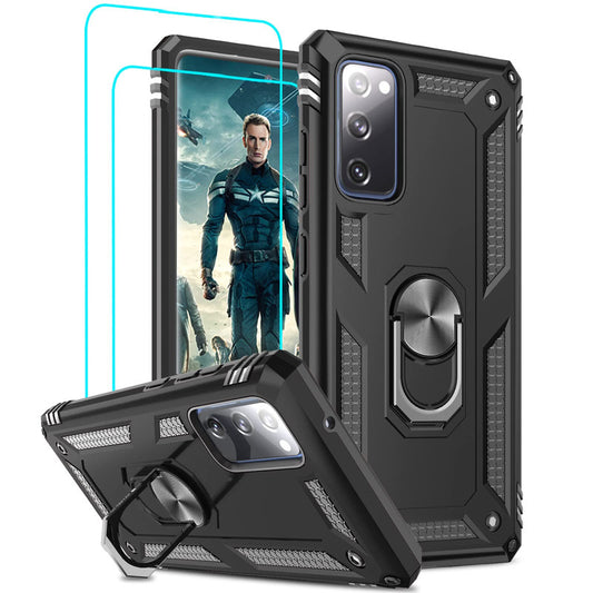 LeYi for Samsung Galaxy S20 FE Case with Glass Screen Protector Replacement, Military-Grade Shockproof Magnetic Ring Stand Cell Android Case Cover