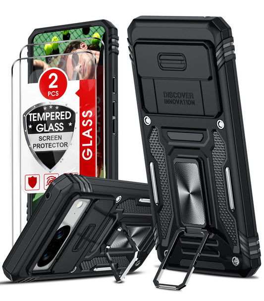 LeYi for Google Pixel 8 Phone Case, with Camera Lens Cover Slider, Ring Stand Holder Military Grade Protective Shockproof Armour Cover for for Google Pixel 8