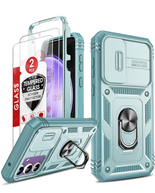 LeYi for Samsung Galaxy S23 FE 5G Phone Case: Samsung S23 FE 5G Case with Screen Protector X 2, Slide Camera Cover with Magnetic Stand, Heavy Duty Shockproof para S 23 FE Case for Women Girl