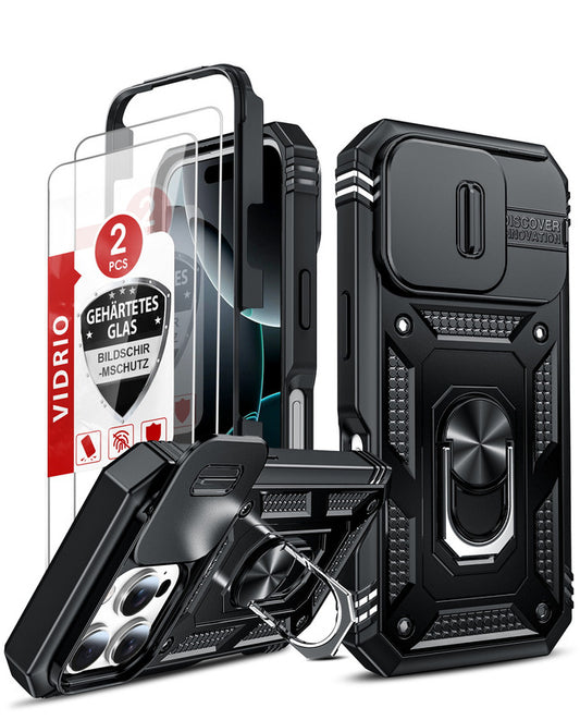 LeYi for iPhone 16 Pro Max Phone Case: iPhone 16 Pro Max Case with 2 Tempered Glass Screen Pro Maxtector, Slide Camera Cover, Ring Stand Holder, Heavy Duty Shockproof para iPhone 16 Pro Max Cover for Women Girl