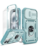 LeYi for iPhone 16 Phone Case: iPhone 16 Case with 2 Tempered Glass Screen Protector, Slide Camera Cover, Ring Stand Holder, Heavy Duty Shockproof para iPhone 16 Cover for Women Girl