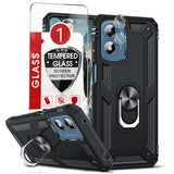 LeYi for Moto G Play 2024 Phone Case, Moto G Play 2024 Phone Case with Glass Screen Protector Replacement, Military-Grade Shockproof Magnetic Ring Stand Cell Android Case Cover