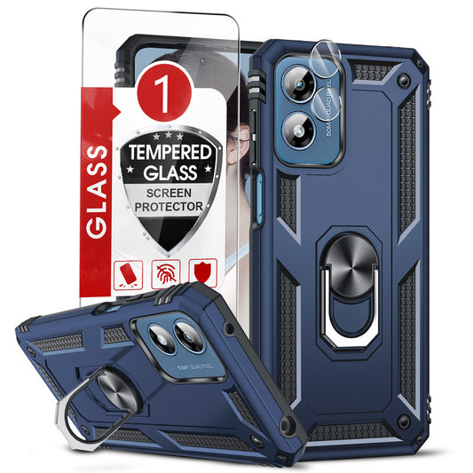 LeYi for Moto G Play 2024 Phone Case, Moto G Play 2024 Phone Case with Glass Screen Protector Replacement, Military-Grade Shockproof Magnetic Ring Stand Cell Android Case Cover