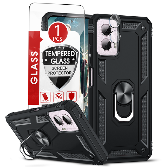 LeYi for Motorola Moto G Power 2024 Case, Motorola G Power 2024 Phone Case with Glass Screen Protector Replacement, Military-Grade Shockproof Magnetic Ring Stand Cell Android Case Cover