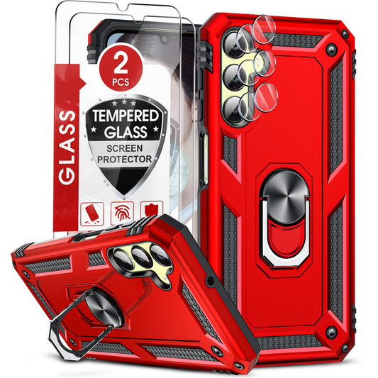 LeYi for Samsung Galaxy A25 5G Case with Glass Screen Protector Replacement, Military-Grade Shockproof Magnetic Ring Stand Cell Android Case Cover