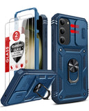 LeYi for Samsung Galaxy S23-FE Case: Galaxy S23 FE Screen Protector X 2 & Rotatable Ring Holder Kickstand, Slide Camera Cover