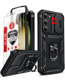 LeYi for Samsung Galaxy S23-FE Case: Galaxy S23 FE Screen Protector X 2 & Rotatable Ring Holder Kickstand, Slide Camera Cover