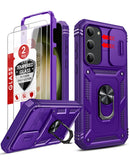 LeYi for Samsung Galaxy S23-FE Case: Galaxy S23 FE Screen Protector X 2 & Rotatable Ring Holder Kickstand, Slide Camera Cover