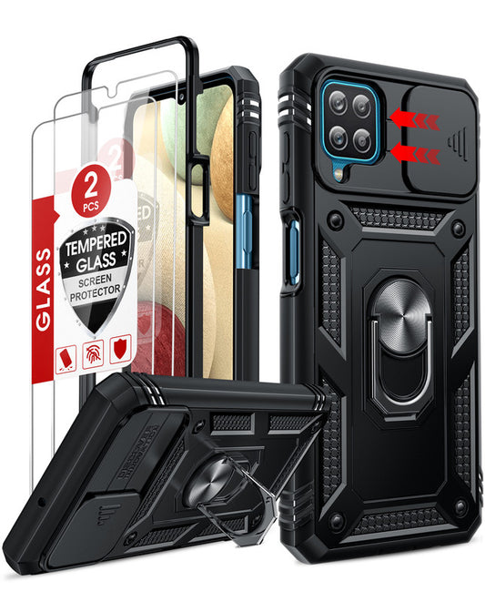 LeYi Samsung Galaxy A12 Phone Case: Screen Protector X 2 with Slide Camera Cover, 360 Full Body Military-Grade Cover with Kickstand