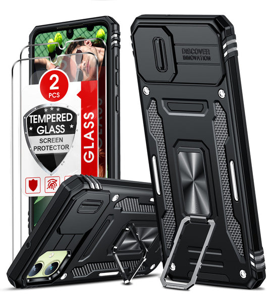 LeYi for Samsung Galaxy A05 Phone Case: with 2X Tempered Glass Screen Protector, Heavy Duty Shockproof Slide Camera Cover