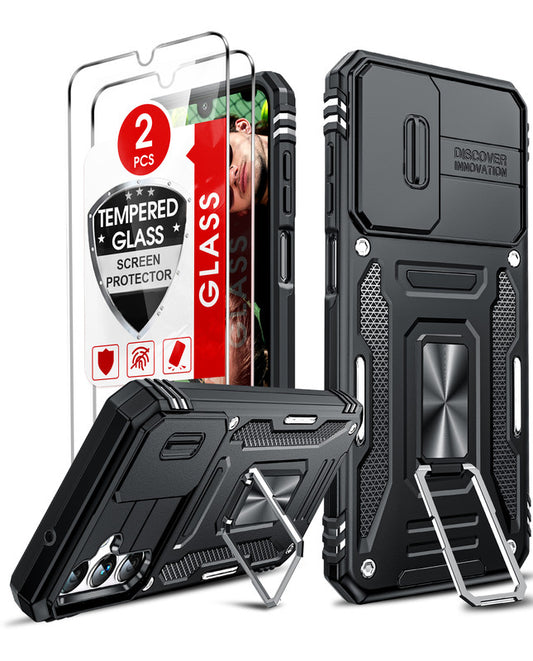 LeYi for Samsung Galaxy A14-5G Phone Case: Screen Protector 2PCS, Military-Grade with Magnetic Stand Cell Cover