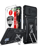 LeYi for Samsung Galaxy A06 Phone Case: with 2 X Tempered Glass Screen Protector, Magnetic Kickstand and Slide Camera Cover