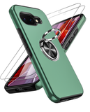 LeYi for Google Pixel 9A Case with Glass Screen Protector, Shockproof Heavy Duty Protective Slim Fit Google Pixel 9A Cell Phone Case Cover with Rotatable Ring Holder Magnetic Kickstand for Women